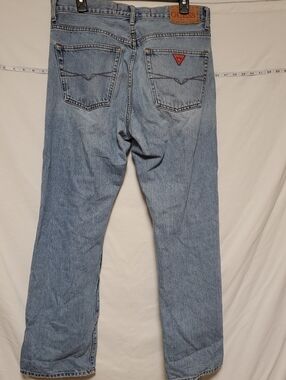 Vintage GUESS High Waist Light Wash Jeans with Red Triangle Logo 34x32